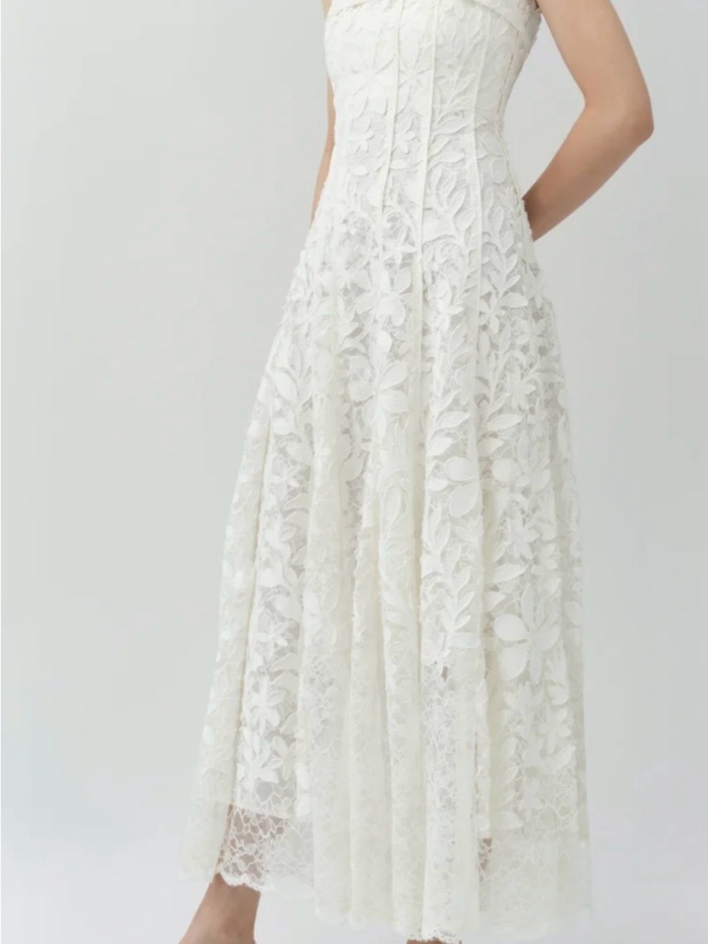 Simkhai Strapless White Lace Bustier Midi Dress